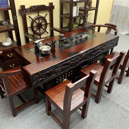 老船木茶桌椅组合简约功夫泡茶台新中式茶几实木茶桌茶具套装一体