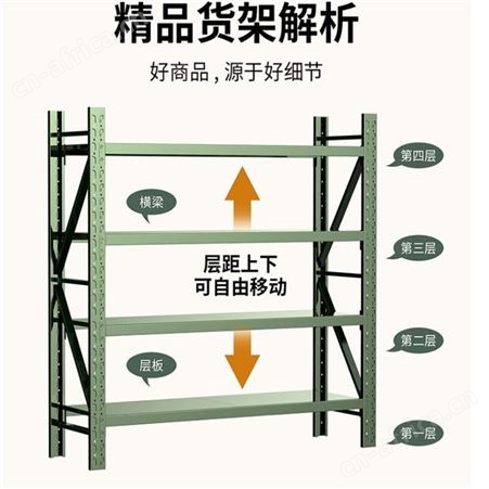 绿色仓储货架储物金属架多层定做铁架子展示架地下室可拆装